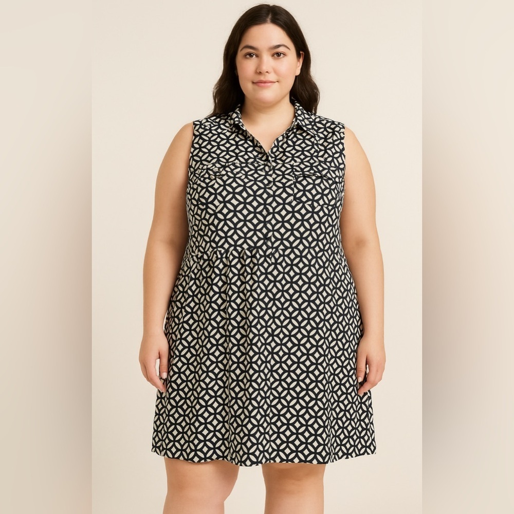 Speed Control New York Women’s 2X Navy & White Geometric Preppy Dress